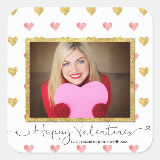 Valentine's Day Glitter Heart Script Photo Sticker (Front)