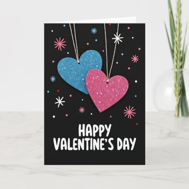 Valentines Day Glitter Hearts Card (Front)