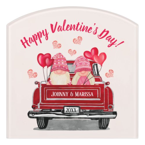 Valentines Day Gnome Couple Vintage Red Truck Door Sign