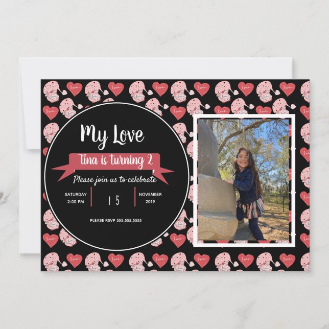 Valentines Day  Gnome Doodle Kids Party Photo  Inv Invitation (Front)