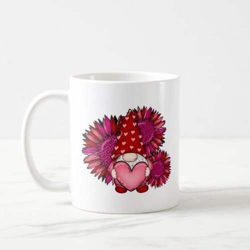 Valentines Day Gnome Holding Heart with Sunflower Coffee Mug