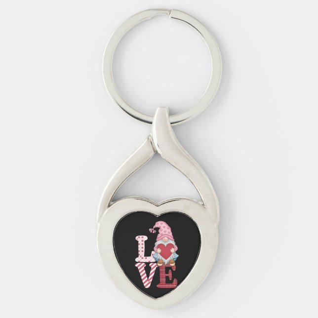 Valentines Day Gnome Love Couple Gifts for Her  Keychain (Front)