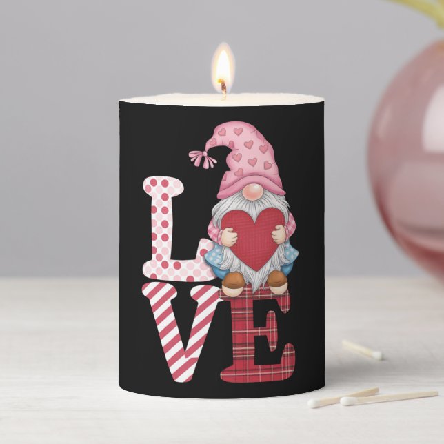 Valentines Day Gnome Love Couple Gifts for Her  Pillar Candle (In Situ)
