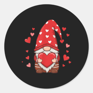 Valentines Day Gnome Love Holding Red Heart  Classic Round Sticker