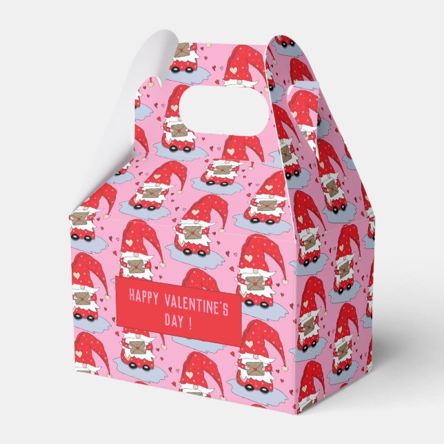 Valentine's Day Gnome Pattern Pink Favor Boxes (Front Side)