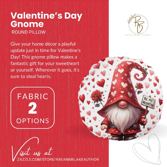 Valentine's Day Gnome Round Pillow (Creator Uploaded)