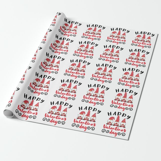Valentine's Day Gnome Swedish Tomte Wrapping Paper (Unrolled)