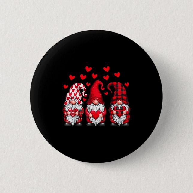 Valentines Day Gnomes Cute Red Hearts Love Gnome W Button (Front)