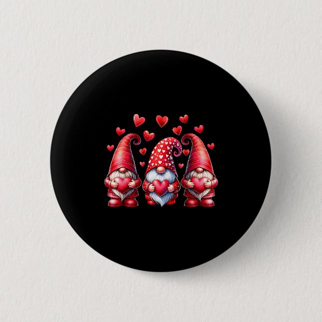Valentines Day Gnomes Cute Red Hearts Love Gnome W Button (Front)