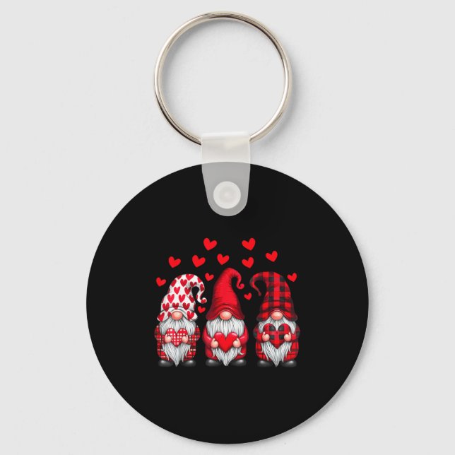 Valentines Day Gnomes Cute Red Hearts Love Gnome W Keychain (Front)