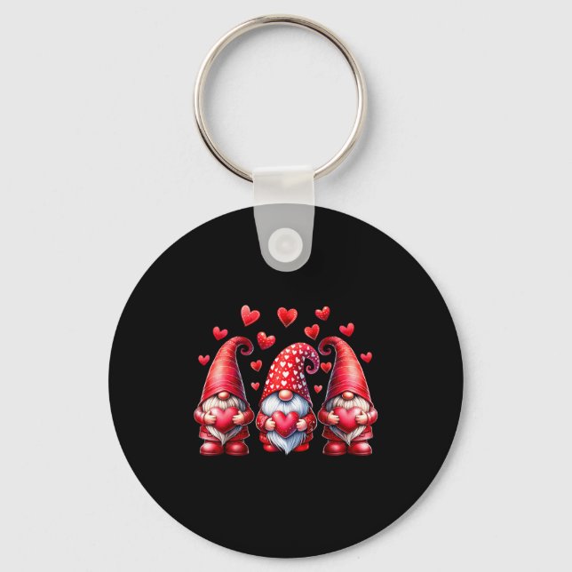 Valentines Day Gnomes Cute Red Hearts Love Gnome W Keychain (Front)