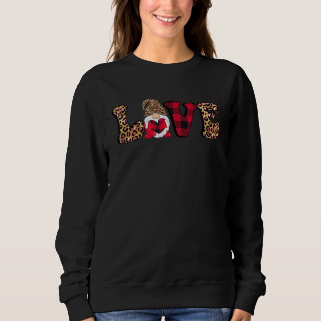 Valentines Day Gnomes Love Heart Leopard Plaid Wom Sweatshirt (Front)