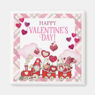 Valentine's Day Gnomes on a Train Magnet
