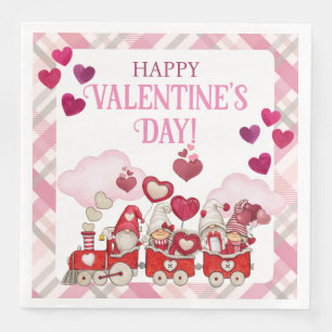 Valentine's Day Gnomes on a Train Paper Dinner Napkins
