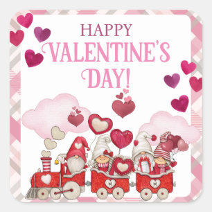Valentine's Day Gnomes on a Train Square Sticker