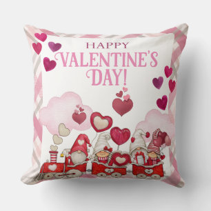 Valentine's Day Gnomes on a Train Throw Pillow
