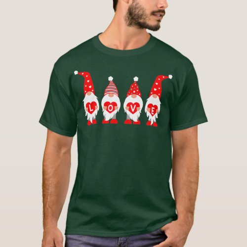Valentines Day Gnomes With Red Love  T_Shirt
