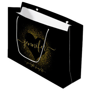 VALENTINE'S DAY GOLD GLITTER CONFETTI HEART CUSTOM LARGE GIFT BAG