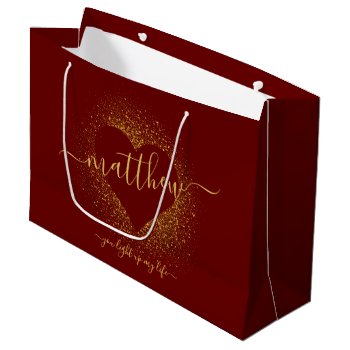 Valentine's Day Gold Glitter Confetti Heart Custom Large Gift Bag by decor_de_vous at Zazzle