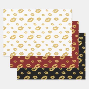 Valentine's Day Gold Glitter Confetti Kisses Wrapping Paper Sheets by decor_de_vous at Zazzle