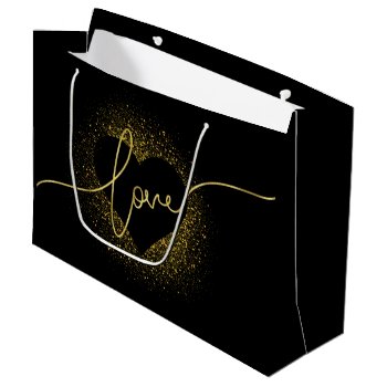 Valentine's Day Gold Glitter Confetti Love Heart Large Gift Bag by decor_de_vous at Zazzle