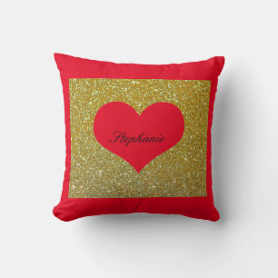 Valentine's Day Gold Glitter Monogram Cute Heart Throw Pillow