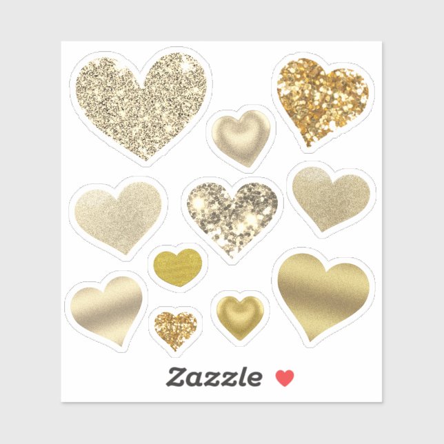 Valentine's Day Gold Heart Glitter Glam  Sticker (Sheet)