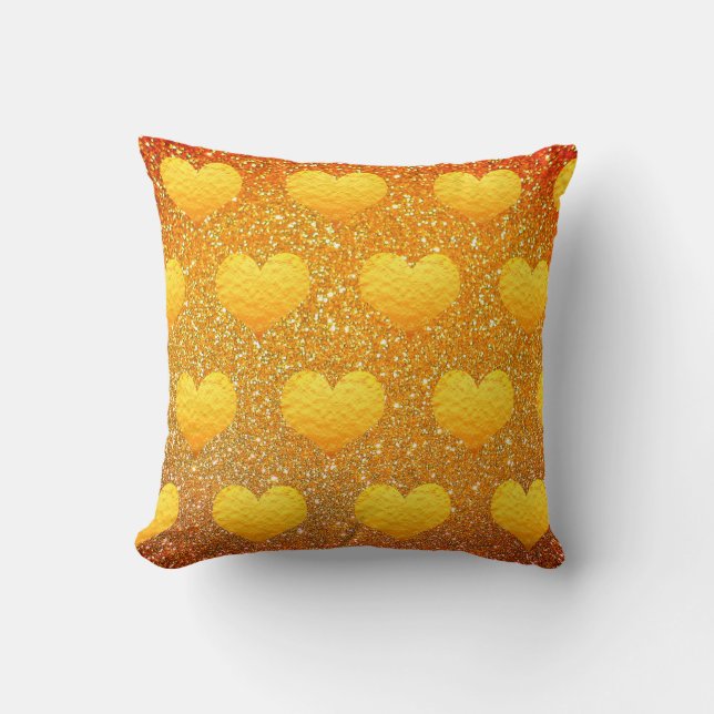 Valentine's Day Gold Heart Pattern Glitter Sparkly Throw Pillow (Front)