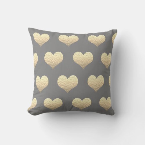 Valentines Day Gold Heart Pattern Golden Gray Grey Outdoor Pillow