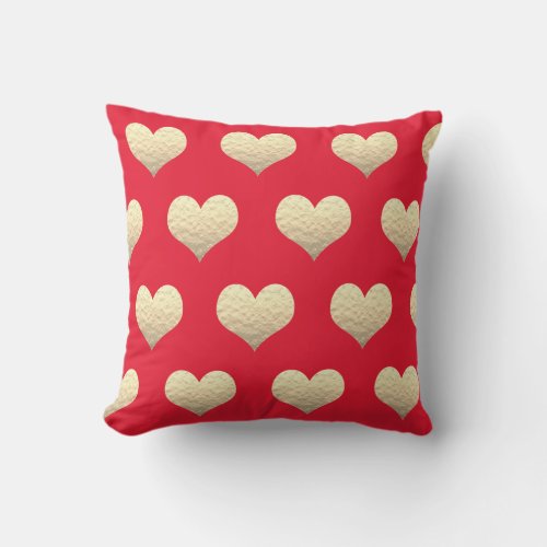 Valentines Day Gold Heart Pattern Golden Red Cute Outdoor Pillow