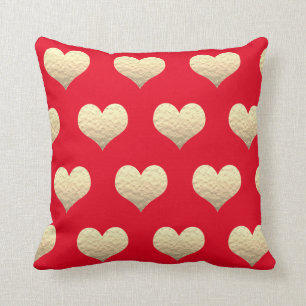 Valentine's Day Gold Heart Pattern Golden Red Cute Throw Pillow