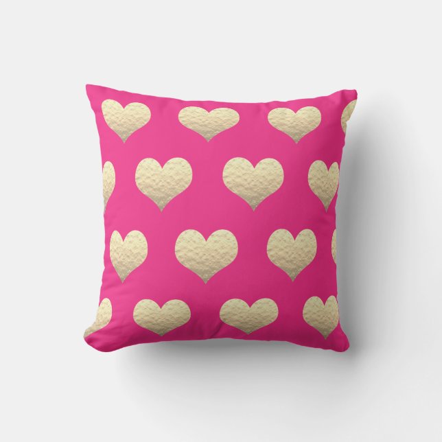 Valentine's Day Gold Heart Pattern Pink Cute Girly Outdoor Pillow (Front)