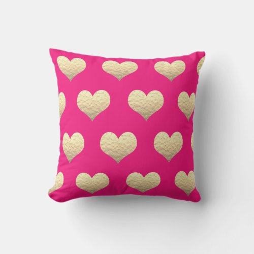 Valentines Day Gold Heart Pattern Pink Cute Girly Throw Pillow