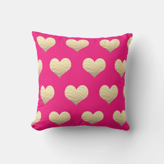Valentine's Day Gold Heart Pattern Pink Cute Girly Throw Pillow (Front)