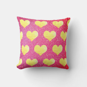 Valentine's Day Gold Heart Patterns Pink Sparkly Outdoor Pillow