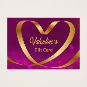 Valentine's Day Gold Heart Ribbon Purple Gift Card
