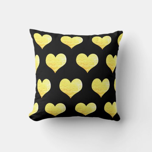 Valentines Day Gold Hearts Golden Black Glittery Throw Pillow