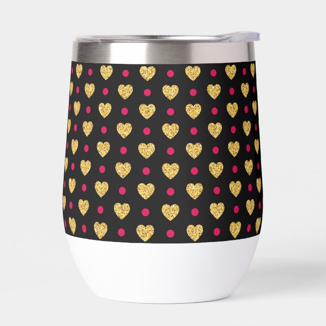 Valentine's Day Gold Hearts Pattern-23655 Thermal Wine Tumbler (Left)