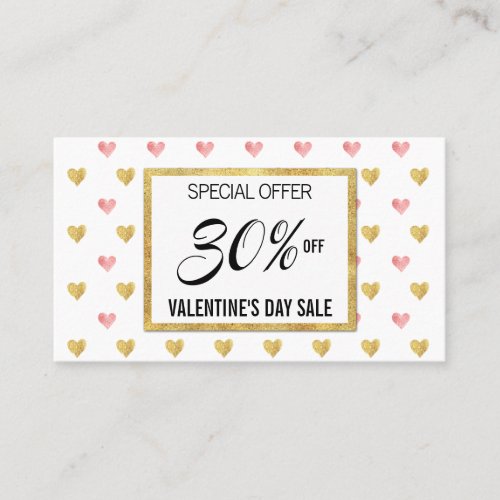 Valentines Day Gold Pink Glitter Hearts Discount Card