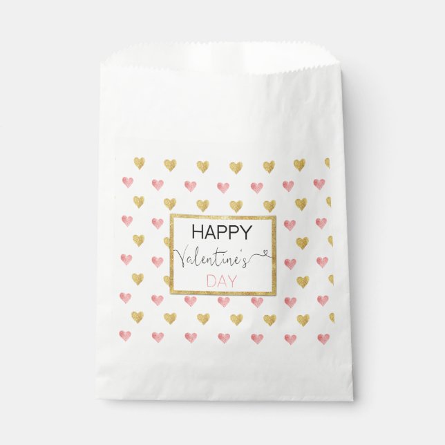Valentine's Day Gold Pink Glitter Hearts Favor Bag (Front)