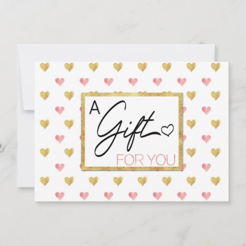 Valentines Day Gold Pink Glitter Hearts Gift Card