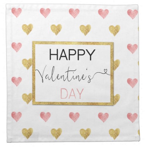 Valentines Day Gold Pink Hearts _ Cloth Napkin