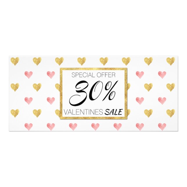 Valentine's Day Gold Pink Hearts - Discount Card (Front)