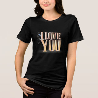 Valentine's Day Golden 3D I Love You Black Tri-Blend Shirt