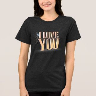 Valentine's Day Golden 3D I Love You Black Tri-Blend Shirt