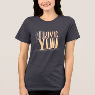 Valentine's Day Golden 3D I Love You Dark Grey Tri-Blend Shirt