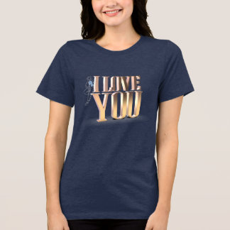 Valentine's Day Golden 3D I Love You Navy Tri-Blend Shirt