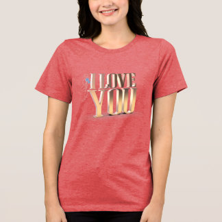 Valentine's Day Golden 3D I Love You Red Tri-Blend Shirt