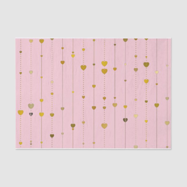 Valentine's Day Golden Hearts Pink Tissue Paper (Front)