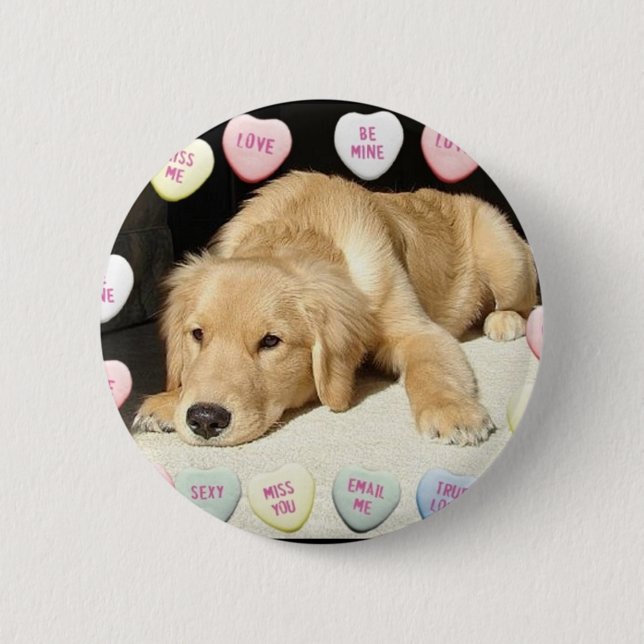 Valentine's Day Golden Retriever Button (Front)